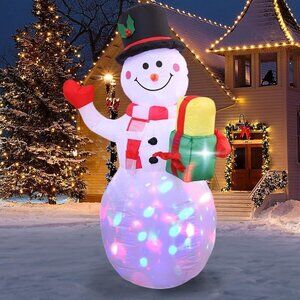 5FT Inflatable Snowman with Rotating LED Lights for Christmas Yard Decor